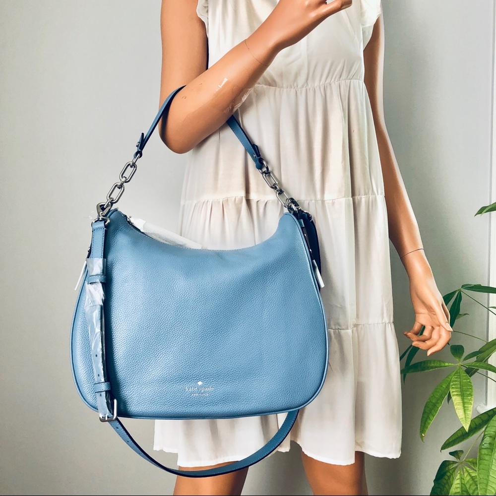 New Kate Spade leather hobo shoulder crossbody bag dusty blue